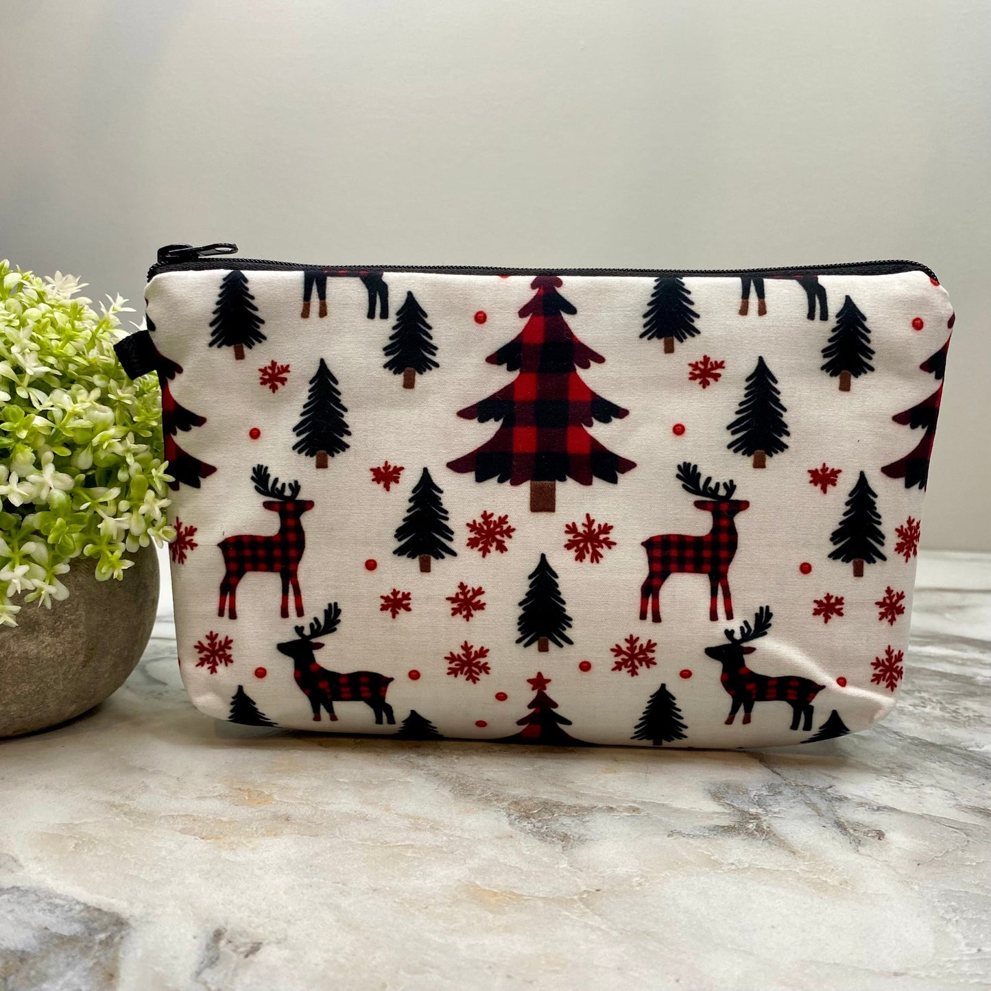 Pouch - Christmas Holiday - Plaid Tree Deer