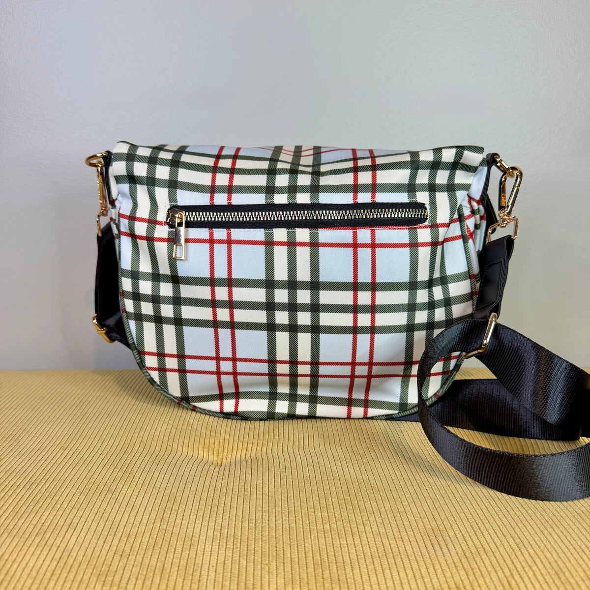 The Roni Nylon Crossbody - Plaid Blue Tan