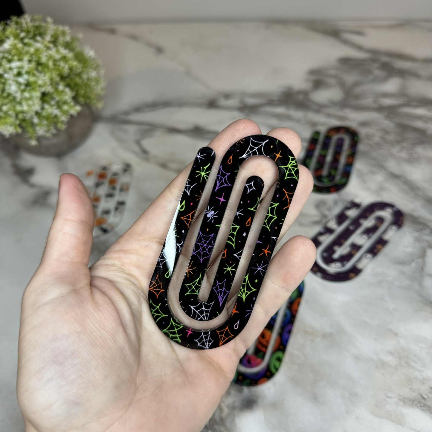 Jumbo Paperclip - Purple Green Orange Spiderweb Halloween