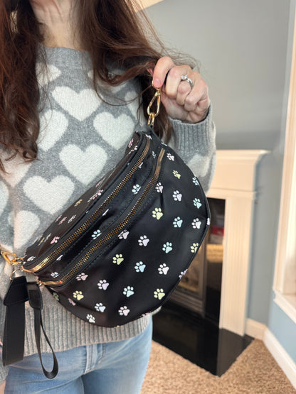 The Roni Nylon Crossbody - Paw Print Pastel