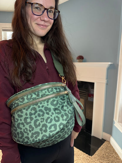 The Roni Nylon Crossbody - Animal Print Dark Green