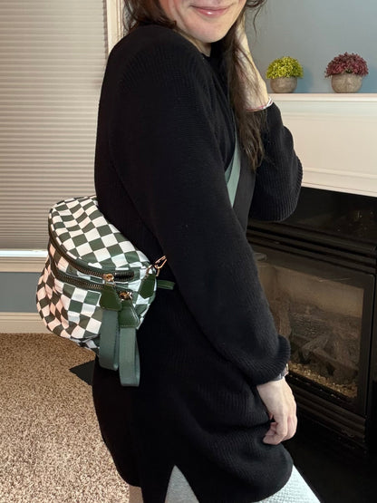 The Roni Nylon Crossbody - Checkered Dark Green