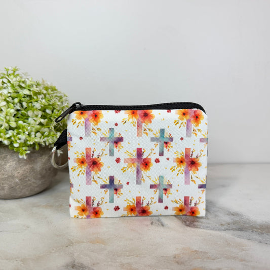 Mini Pouch - Religious Floral Cross