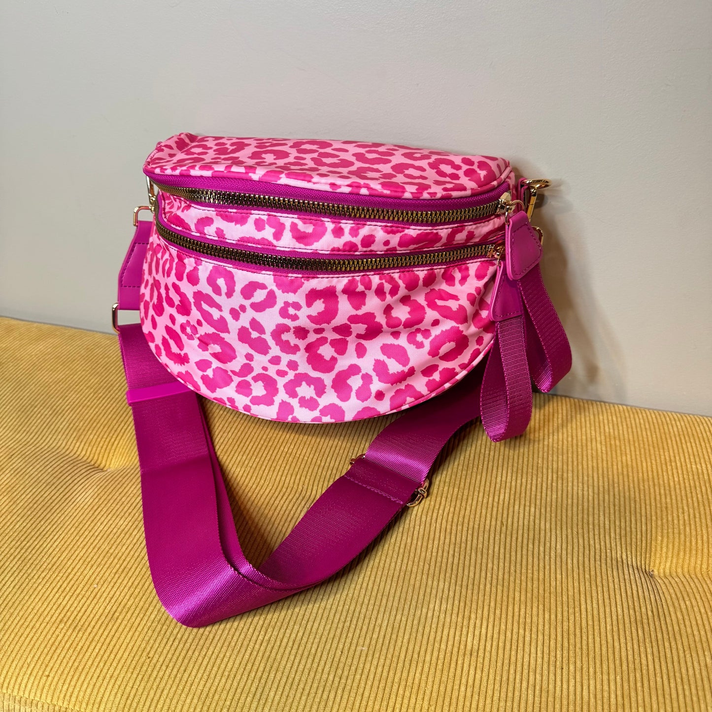 The Roni Nylon Crossbody - Animal Print Hot Pink