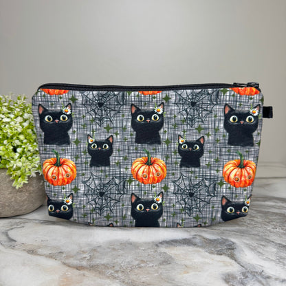 Pouch - Halloween Fall - Black Cat Daisy Pumpkin