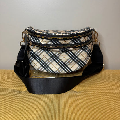 The Roni Nylon Crossbody - Plaid Tan & Gold