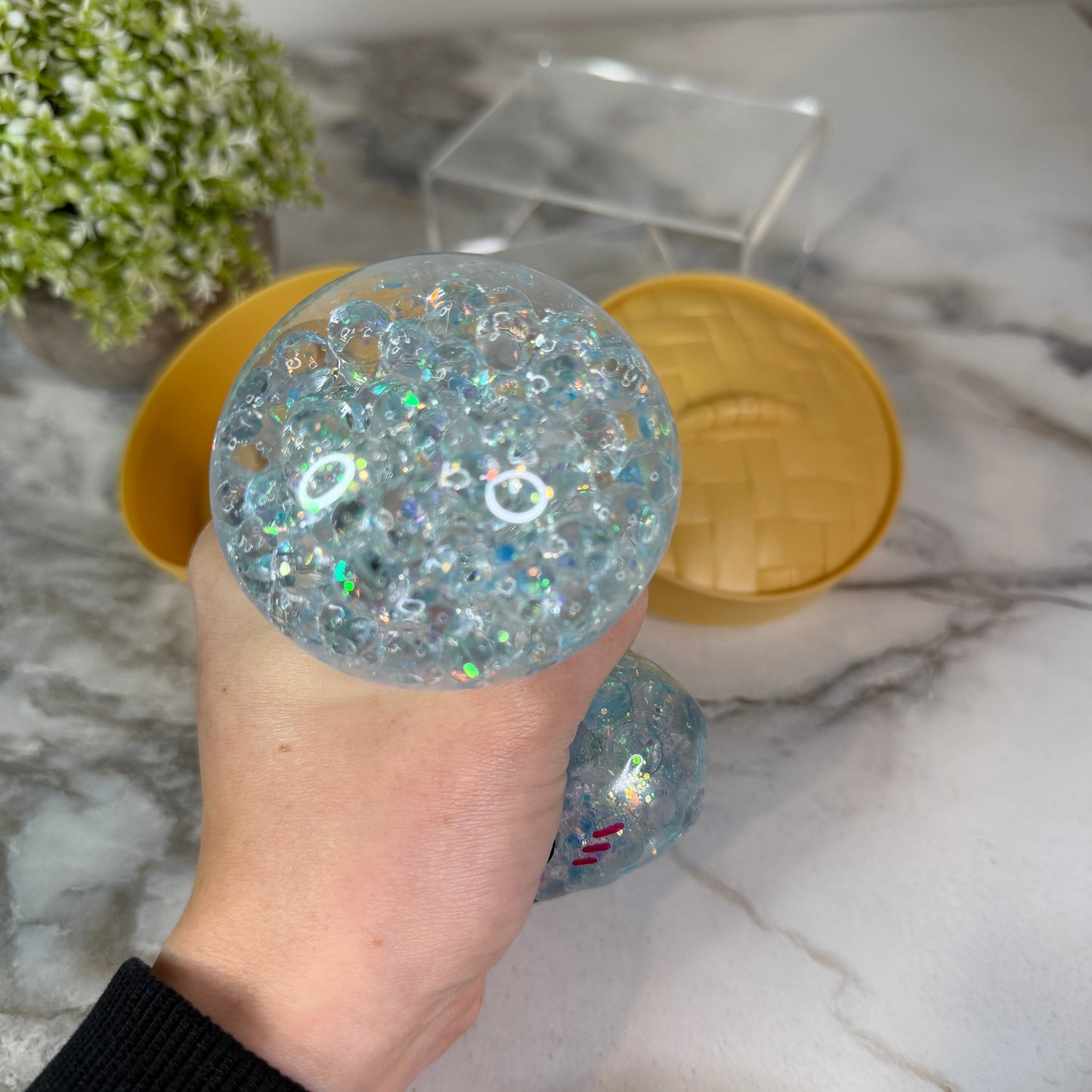 Squishy Toy - Viral Dumpling, Blue Glitter + Water Beads