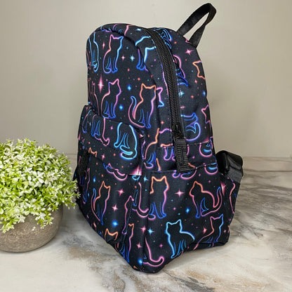 Mini Backpack - Cat Neon Outline