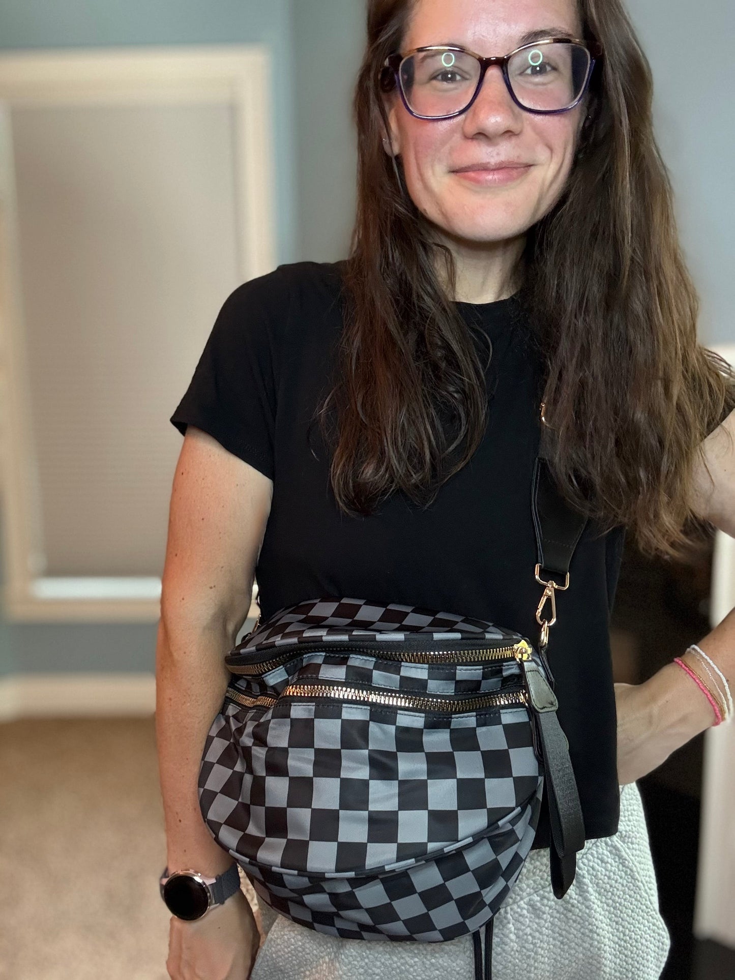 The Roni Nylon Crossbody - Checkered Black + Grey