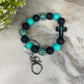 Silicone & Wood Bracelet Keychain - Religious, Jesus, Black & Teal