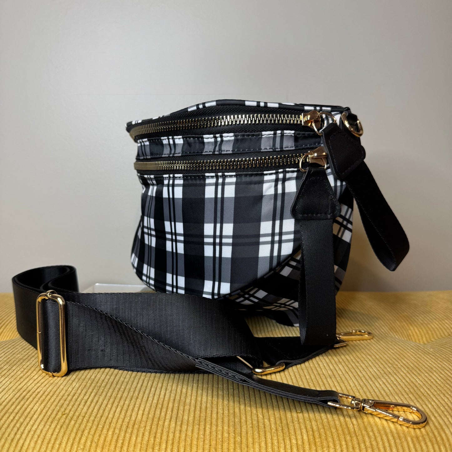 The Roni Nylon Crossbody - Black & White Plaid - PREORDER