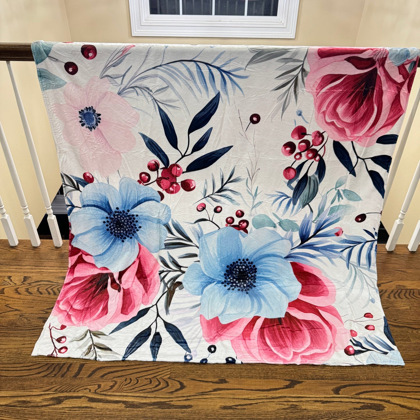 Blanket - Christmas Red Pink Blue Winter Floral - PREORDER