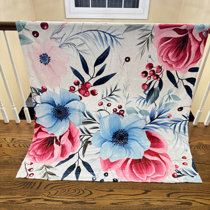 Blanket - Christmas Red Pink Blue Winter Floral - PREORDER