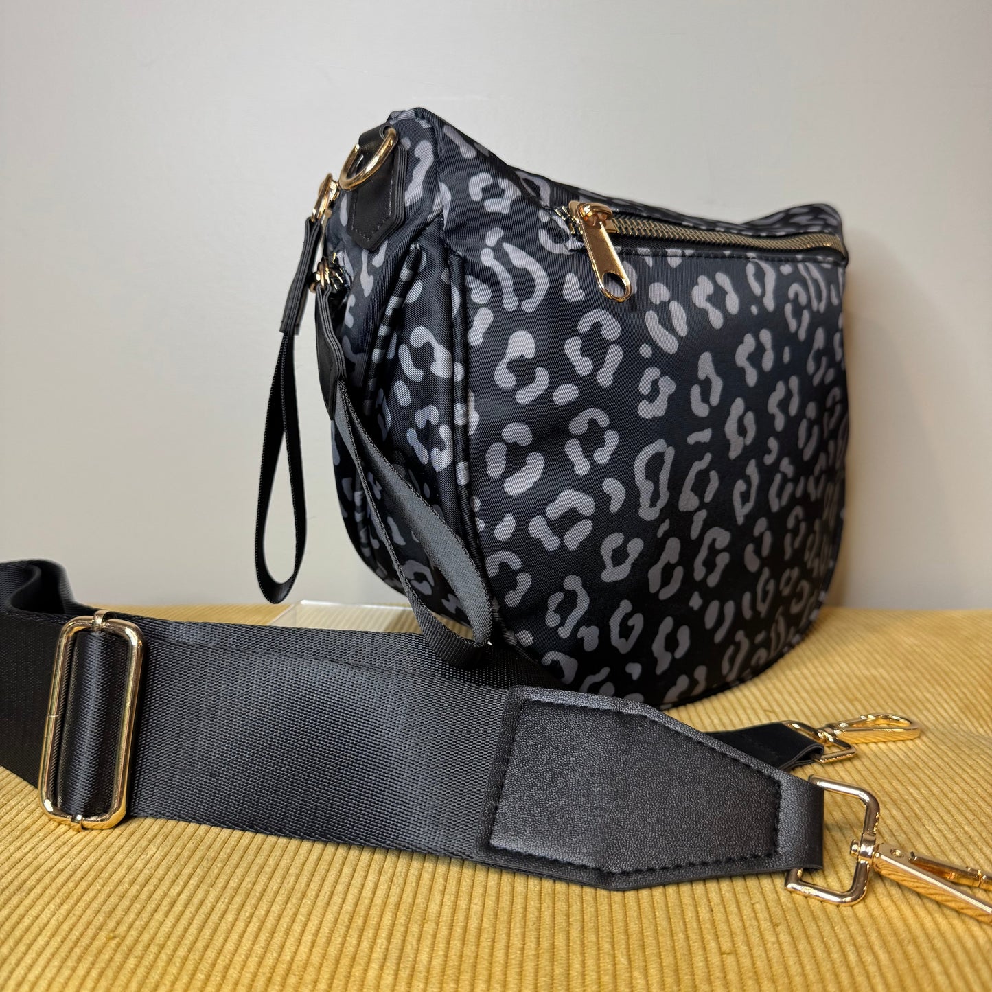 The Roni Nylon Crossbody - Black & Grey Animal - PREORDER
