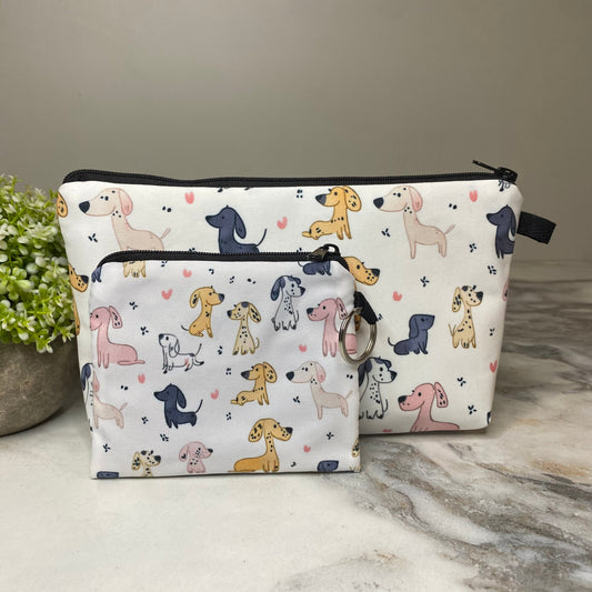 Pouch & Mini Pouch Bundled Set - Dog, Cartoon Dogs & Hearts