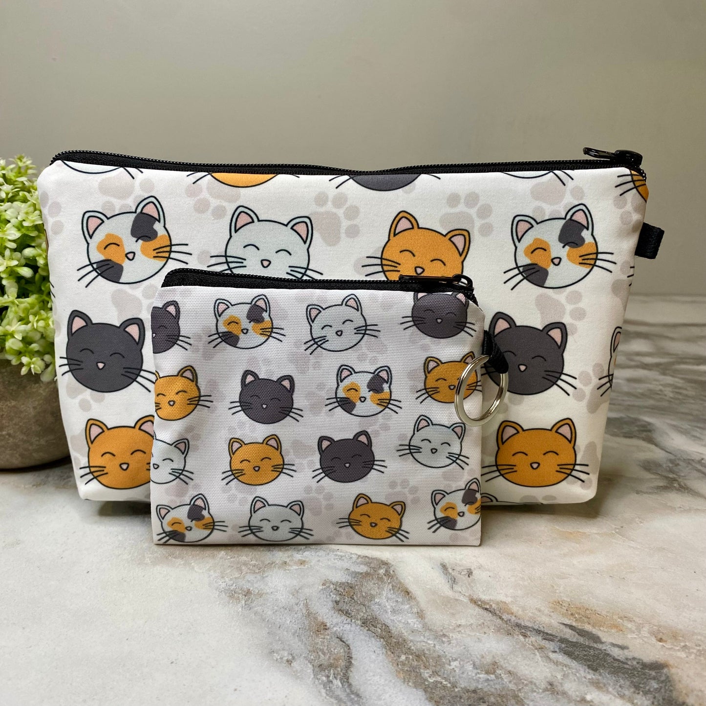 Pouch & Mini Pouch Bundled Set - Cat Paw on White