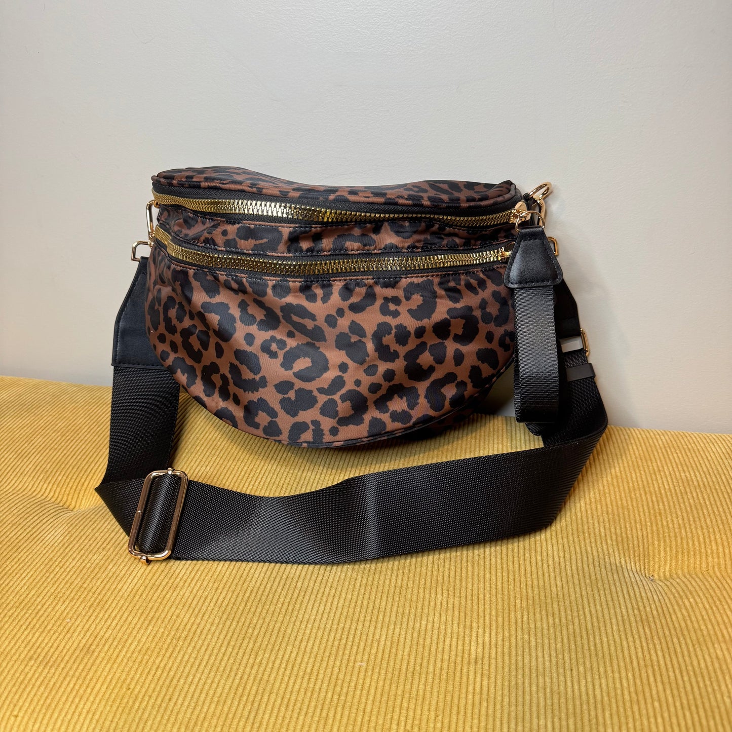 The Roni Nylon Crossbody - Animal Print Black & Caramel