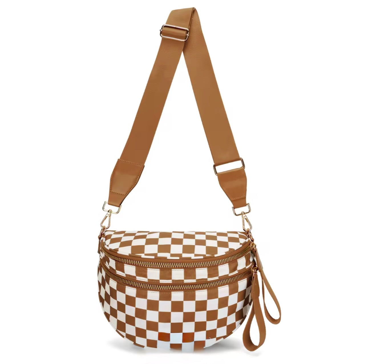 The Roni Nylon Crossbody - Checkered Camel