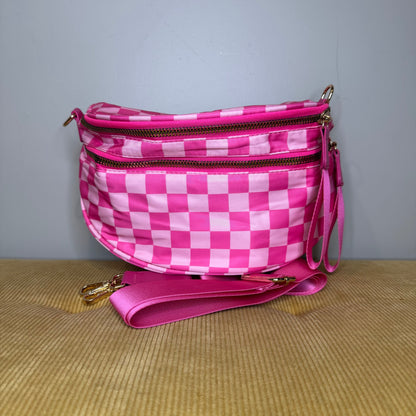 The Roni Nylon Crossbody - Checkered Hot Pink