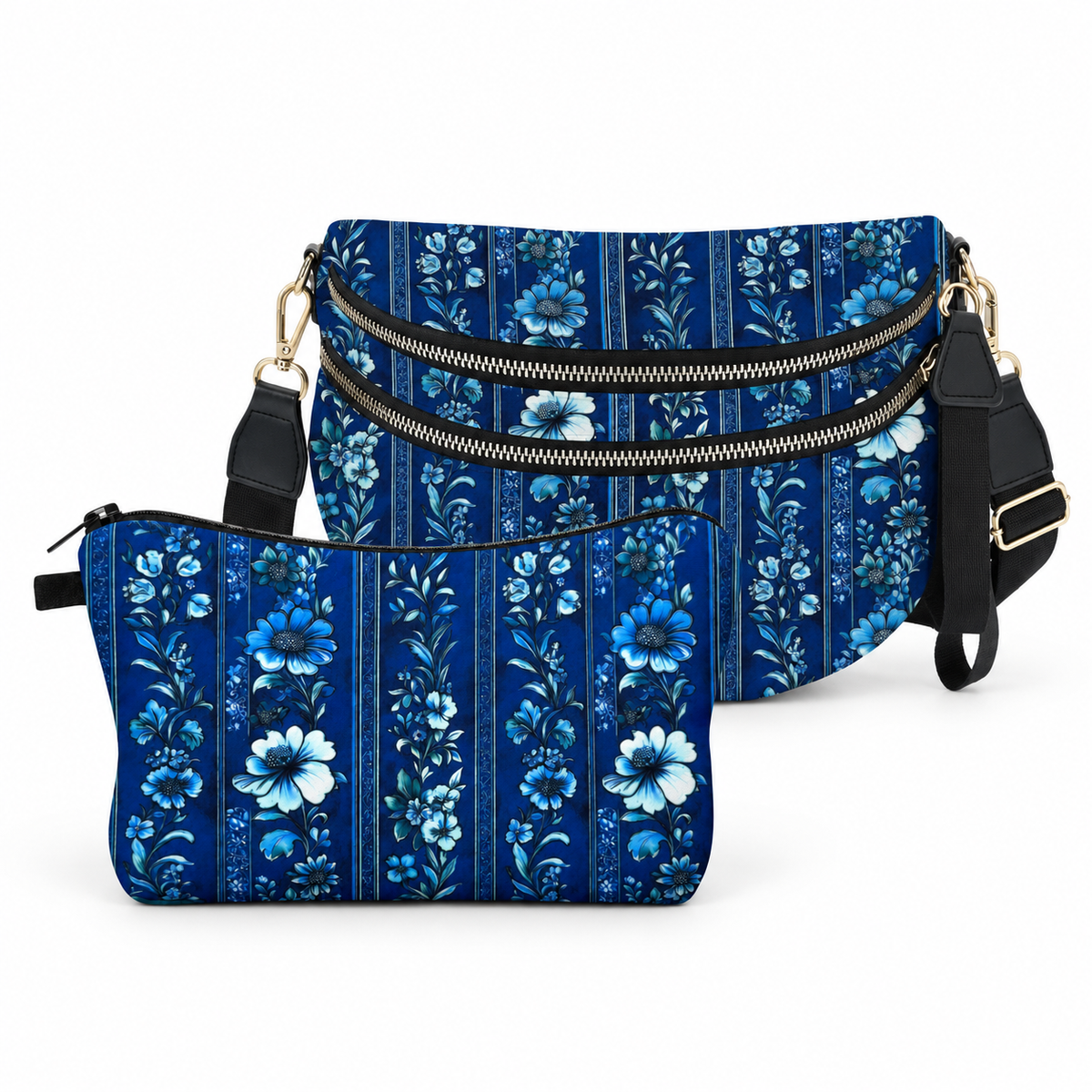 Bundled Set - Roni & Pouch - Blue Floral Stripe
