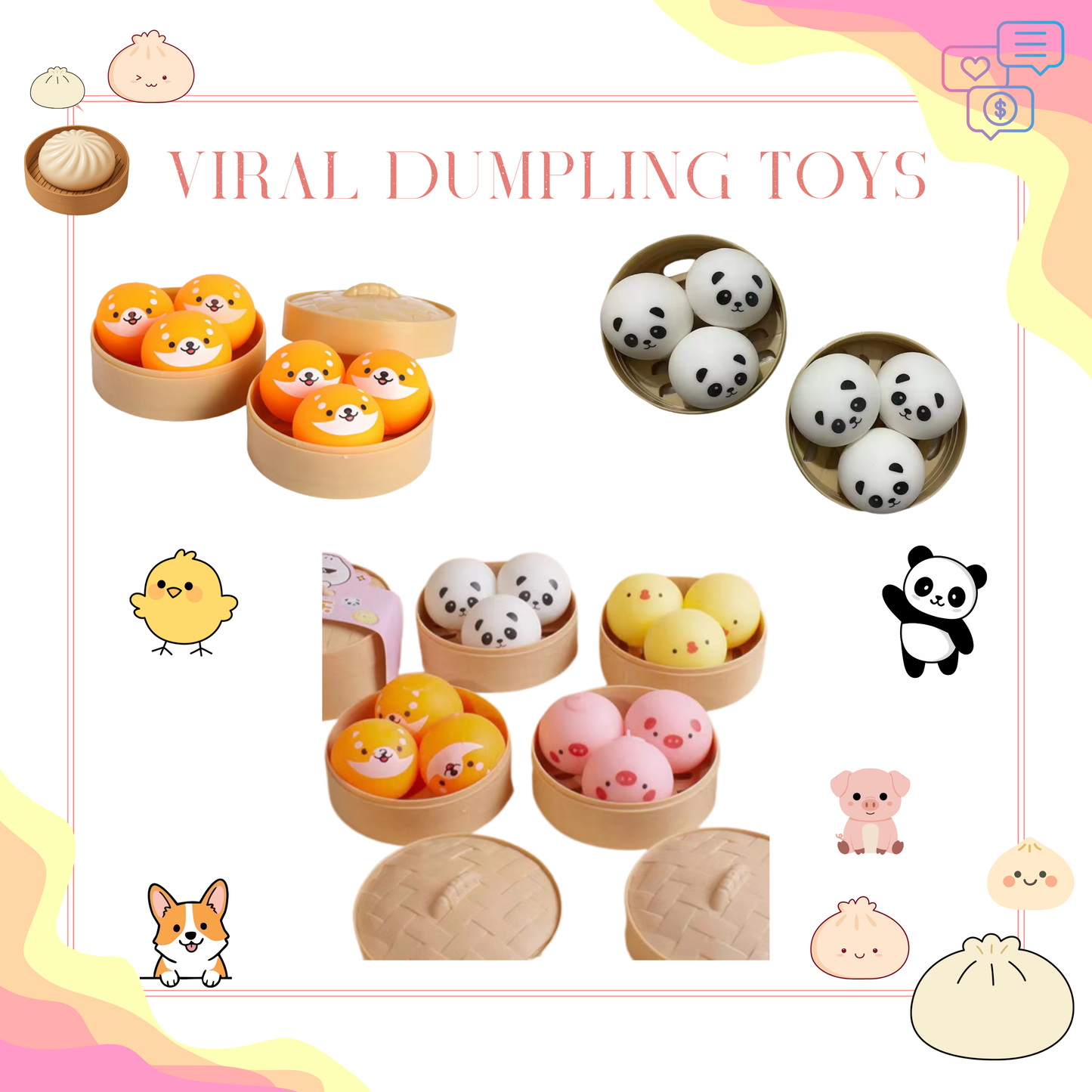 Squishy Toy - Viral Dumpling, Animal Trio - PREORDER 3/11-3/14
